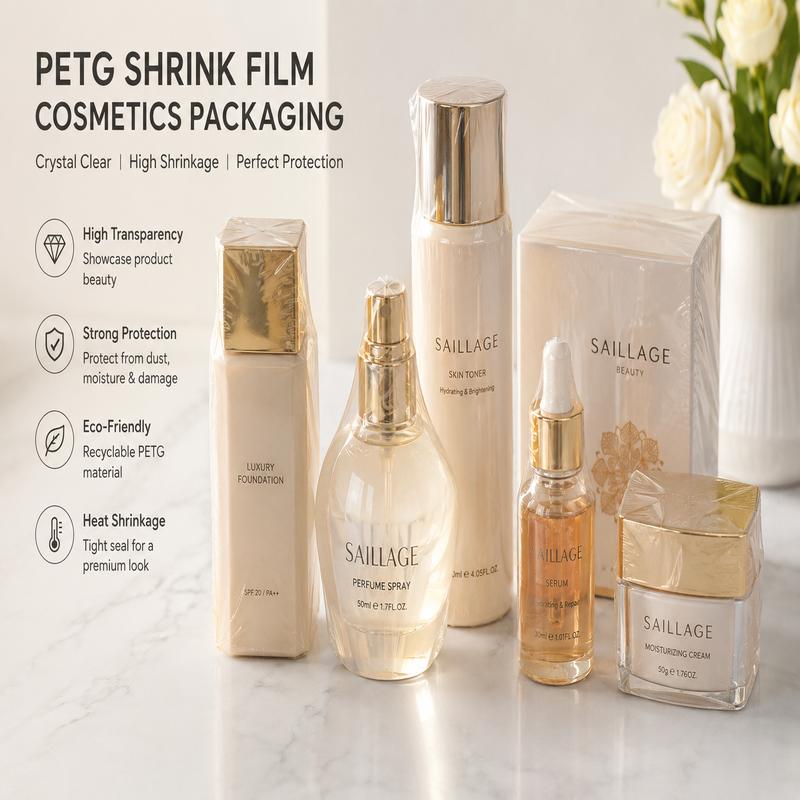 Premium matte cosmetics shrink wrap and custom shrink sleeves applied on luxury skincare jars.